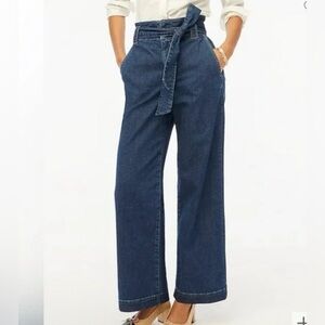 J. Crew Factory Paperbag Preppy Coastal Boho Wide Leg Waist Tie Denim Trouser 29
